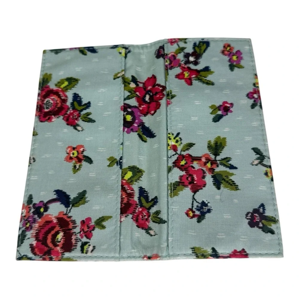 Vera Bradley Floral Checkbook Cover Wallet ID Window Organizer Blue Pink - Picture 3 of 3